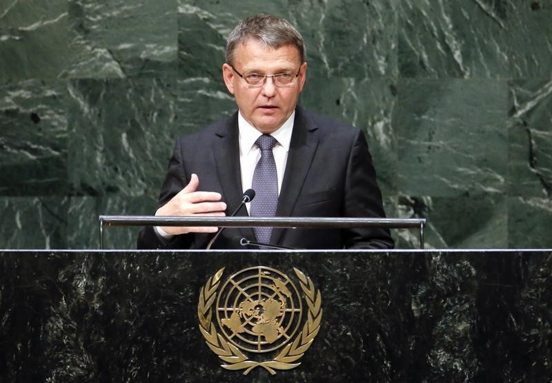 © Reuters. Lubomir Zaoralek, Minister for Foreign Affairs of the Czech Republic, addresses the 69th session of the United Nations General Assembly at the U.N. headquarters in New York