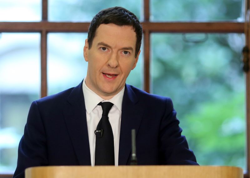 © Reuters. Britain's Chancellor George Osborne speaks at the launch of the economic survey of the United Kingdom by Angel Gurria, Secretary-General of the Organisation for Economic Co-operation and Development, in London