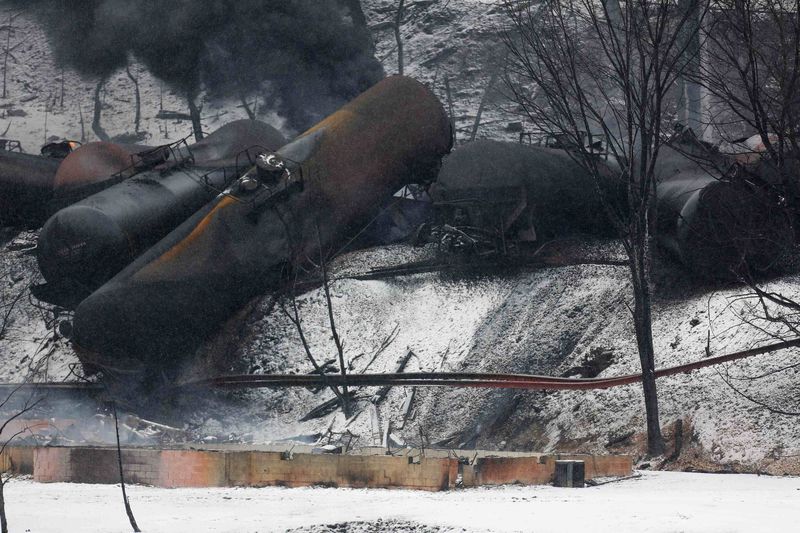 © Reuters. A CSX Corp train continues burning a day after derailing in Mount Carbon, West Virginia