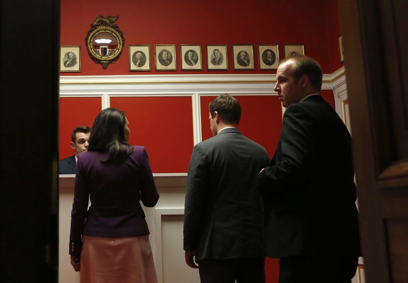 © Reuters. People are seen at office of Representative Aaron Schock (R-IL) on Capitol Hill