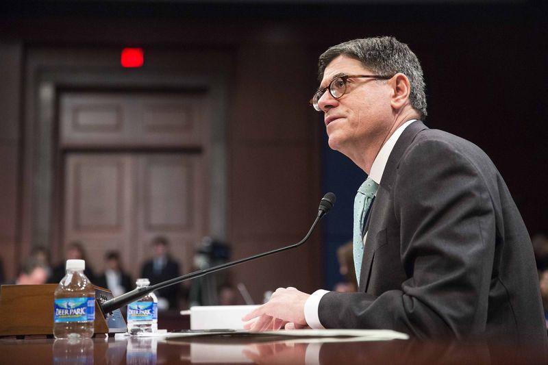 © Reuters. Treasury Secretary Jack Lew testifies before a House Financial Services hearing on "The State of the International Financial System" on Capitol Hill