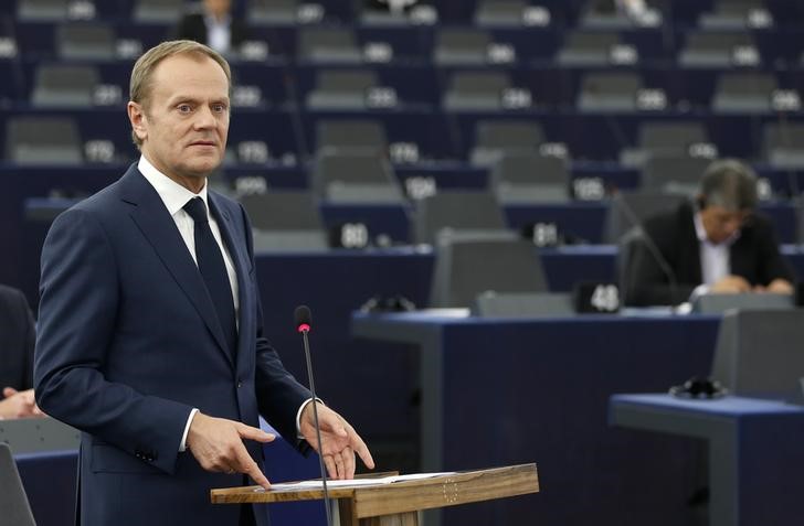 © Reuters. Presidente do Conselho Europeu, Donald Tusk, durante debate no Parlamento Europeu