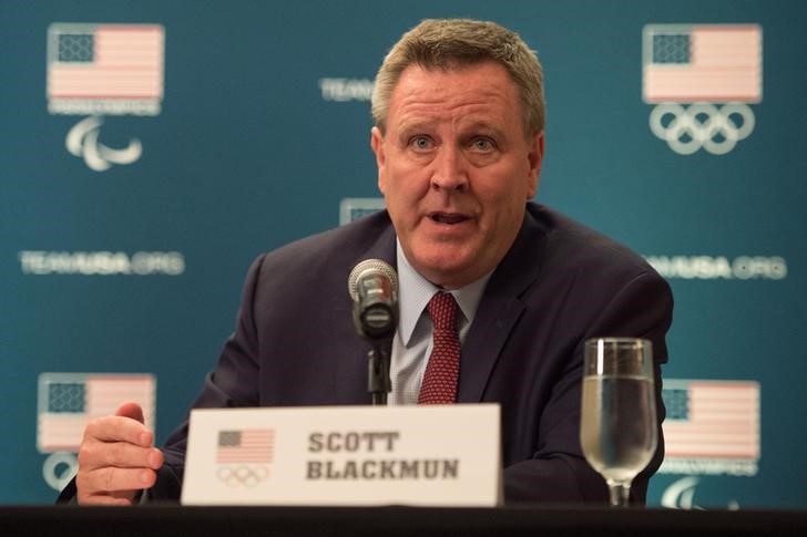 © Reuters. Chefe-executivo do Comitê Olímpico dos Estados Unidos, Scott Blackmun, durante coletiva de imprensa