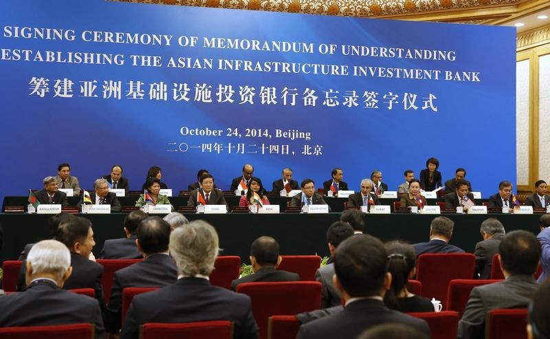 © Reuters. A general view of the signing ceremony of the Asian Infrastructure Investment Bank at the Great Hall of the People in Beijing