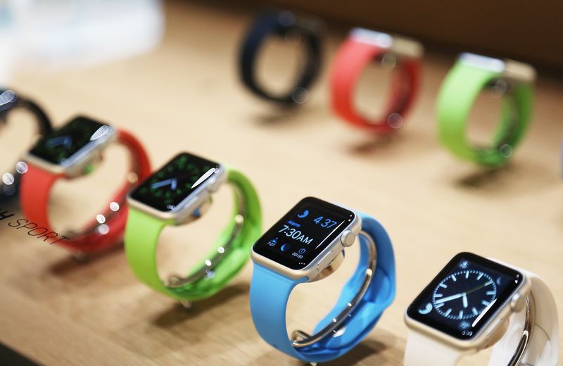 © Reuters. File photo of  Apple watches are displayed following an Apple event in San Francisco