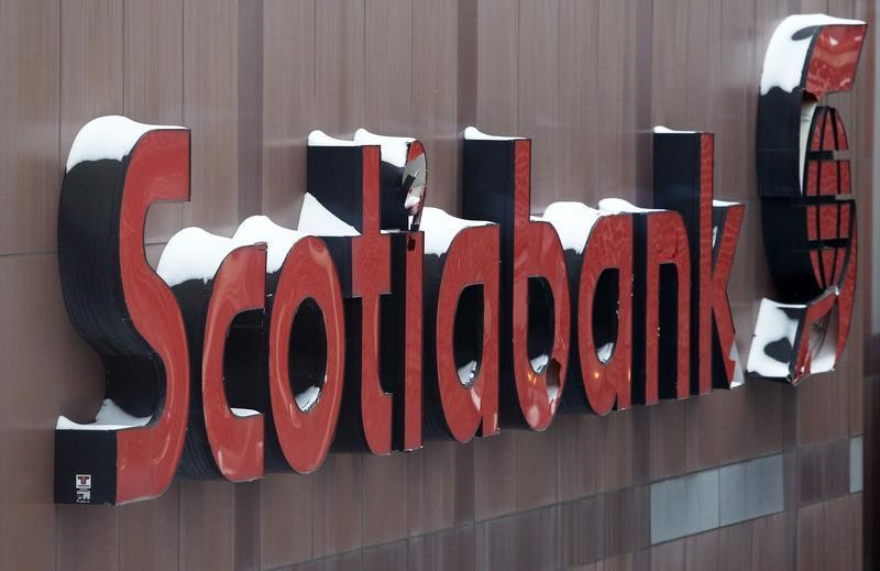 © Reuters. Snow covers the Scotiabank logo at the Bank of Nova Scotia headquarters in Toronto