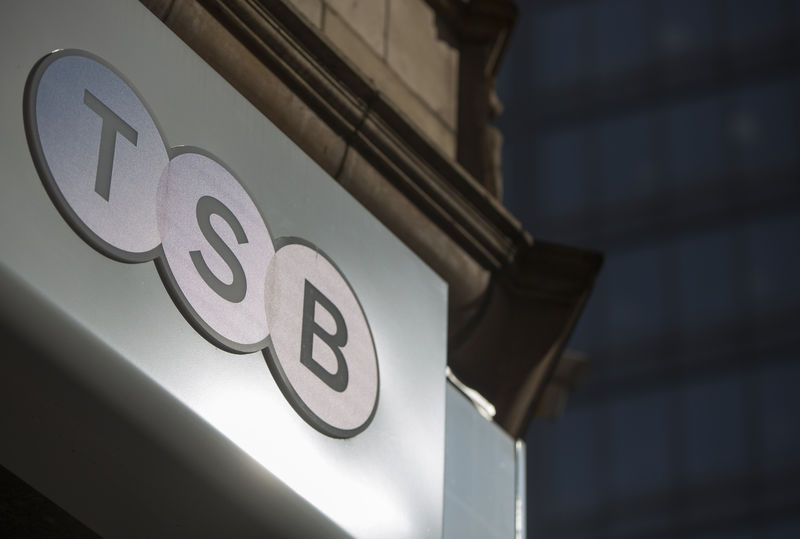 © Reuters. A sign is displayed outside a branch of the TSB bank in central London