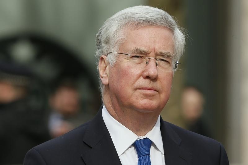 © Reuters. Britain's Defence Secretary Michael Fallon arrives for the Afghanistan service of commemoration at St Paul's Cathedral in London