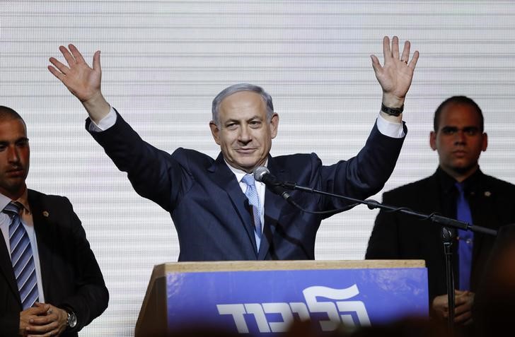 © Reuters. Premiê israelense Benjamin Netanyahu comemora vitória em eleição 