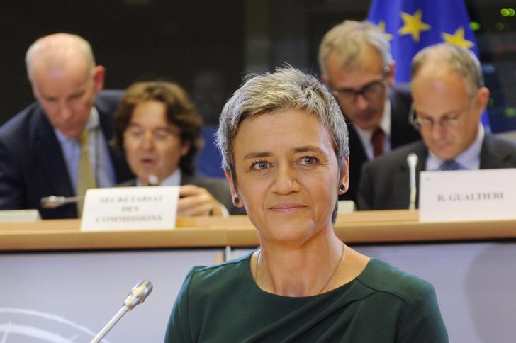 © Reuters. Competition European Commissioner-designate Vestager of Denmark addresses the European Parliament's Committee on Economic and Monetary Affairs, at the EU Parliament in Brussels
