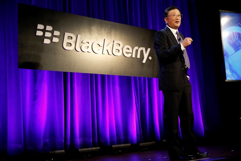 © Reuters. BlackBerry Ltd. Chairman and CEO John Chen speaks at the BlackBerry Security Summit in New York City