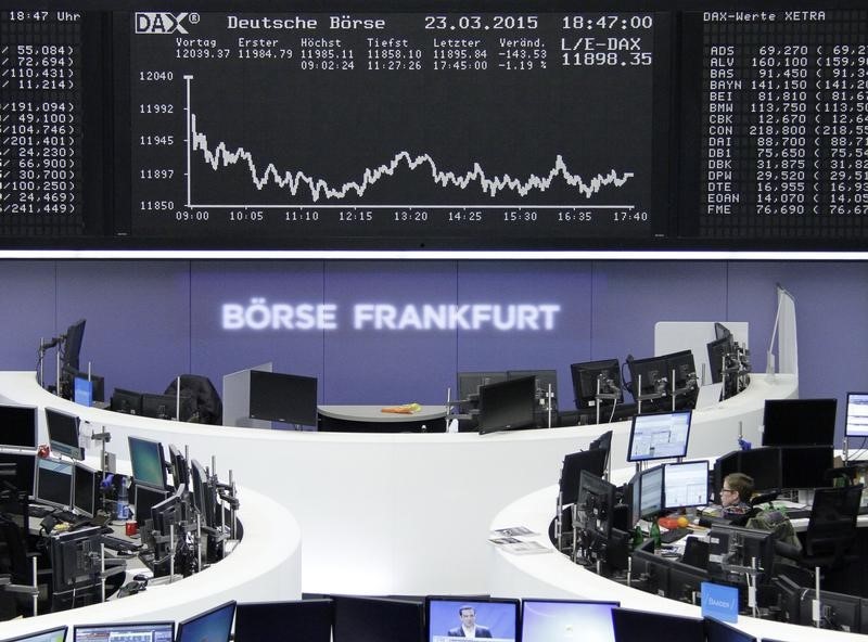 © Reuters. The German share price index DAX board is seen at the stock exchange in Frankfurt 