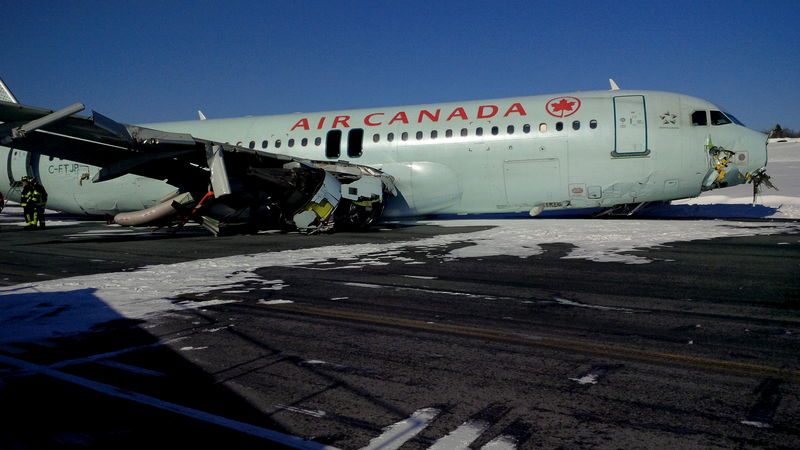 © Reuters. إصابة 23 بعد انزلاق طائرة تابعة للخطوط الجوية الكندية في مطار هاليفاكس