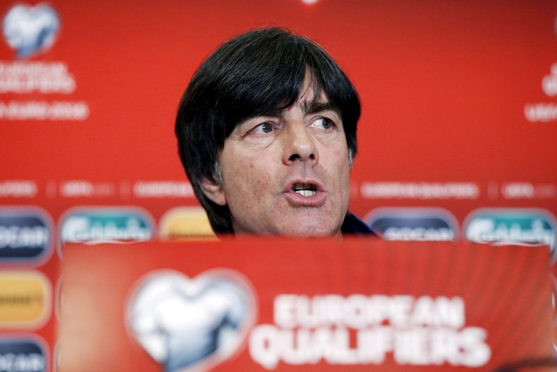 © Reuters. Germany's national soccer coach Joachim Loew attends a news conference in Tbilisi