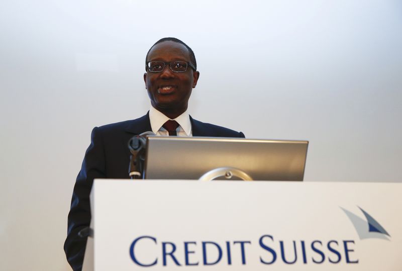 © Reuters. Thiam speaks during a Credit Suisse news conference in Zurich