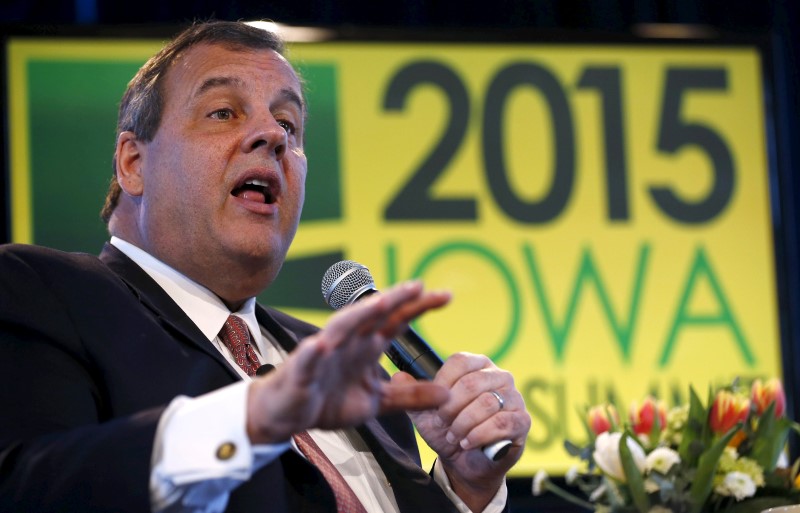 © Reuters. File photo of New Jersey Governor Chris Christie speaking at the Iowa Agriculture Summit in Des Moines