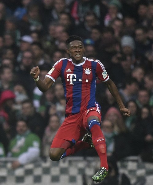 © Reuters.  Alaba comemorando gol em partida contra o Werder Bremen