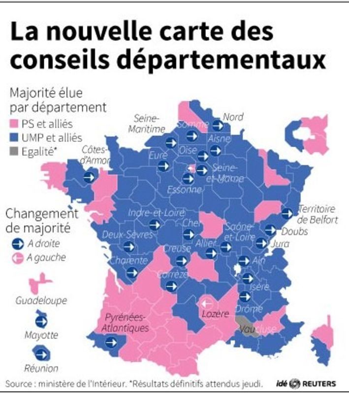 © Reuters. LA NOUVELLE CARTE DES CONSEILS DÉPARTEMENTAUX