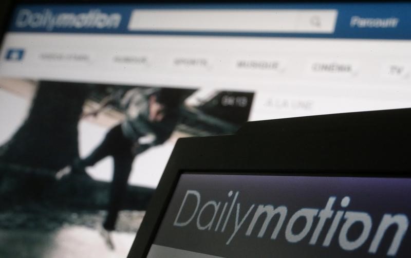 © Reuters. Dailymotion website pages opened in an internet browser are seen in this photo illustration taken in Paris