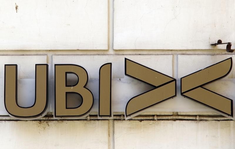 © Reuters. A logo of UBI bank is seen in downtown Rome