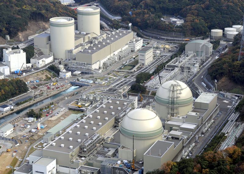 © Reuters. Aerial view shows reactor buildings at Kansai Electric Power Co.'s Takahama nuclear power plant in Takahama town, Fukui prefecture