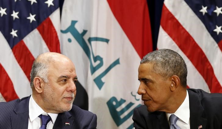 © Reuters. Primeiro-ministro iraquiano, Haider al-Abadi, e presidente dos EUA, Barack Obama, em foto de arquivo