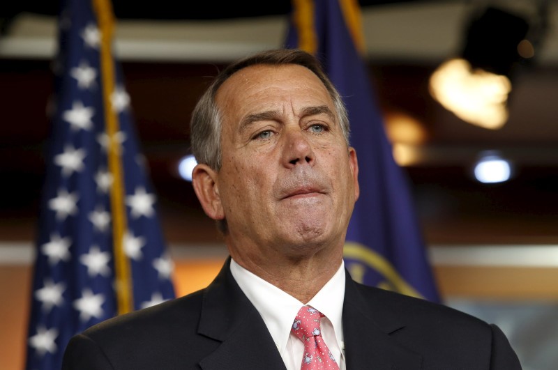 © Reuters. U.S. House Speaker Boehner reacts during a news conference on Capitol Hill in Washington 