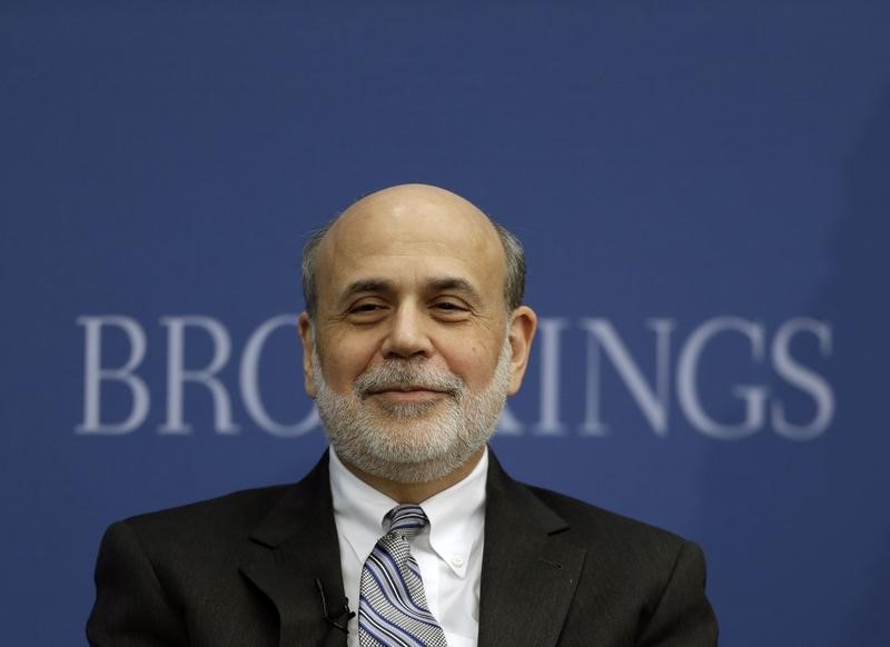 © Reuters. Outgoing US Federal Reserve Board chairman Bernanke appears at Brookings Institution in Washington