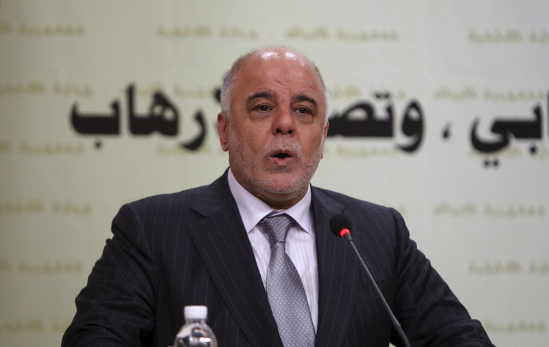 © Reuters. Iraq's Prime Minister Abadi speaks during a news conference at the Foreign Ministry in Baghdad