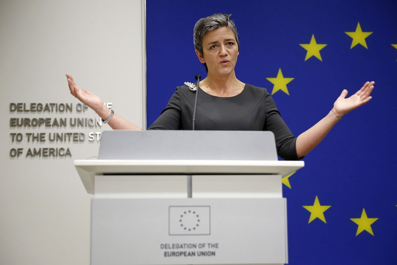 © Reuters. European Union Commissioner for Competition, Vestager, holds news conference on Google investigation in Washington