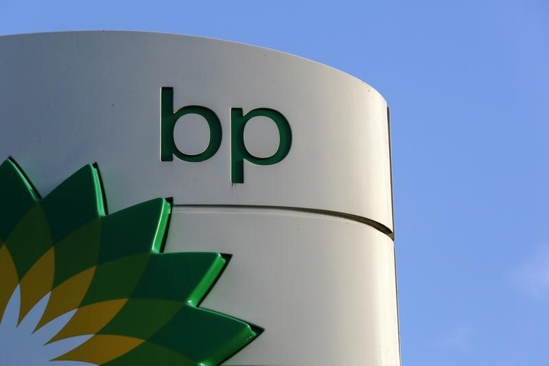 © Reuters. A BP logo is seen at a petrol station in London