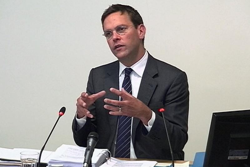 © Reuters. A still image from broadcast footage shows James Murdoch speaking at the Leveson Inquiry at the High Court in London