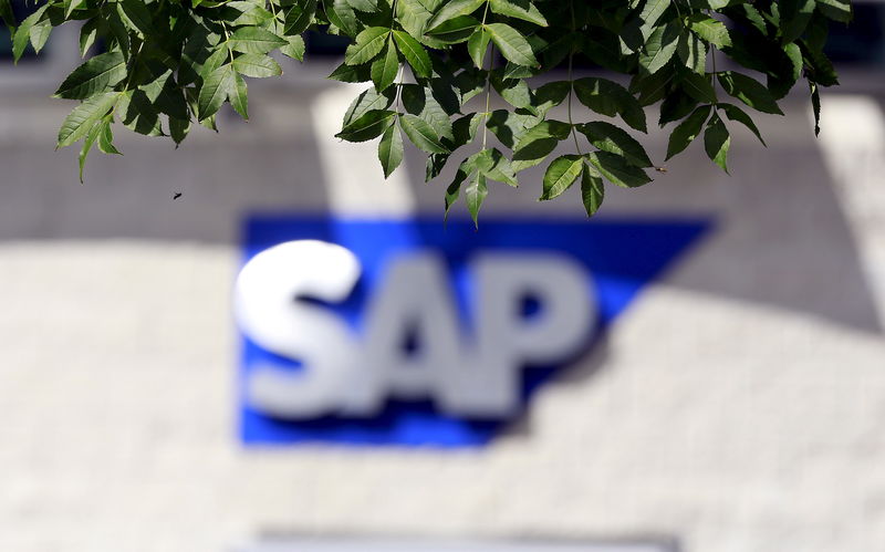 © Reuters. File photo of an SAP logo at its offices in the CityWest complex, Dublin