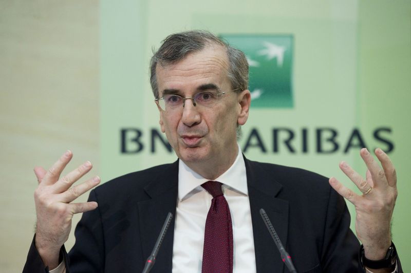 © Reuters. BNP Paribas Chief Operating Officer Francois Villeroy de Galhau speaks during a news conference to present the company's 2014 annual results in Paris