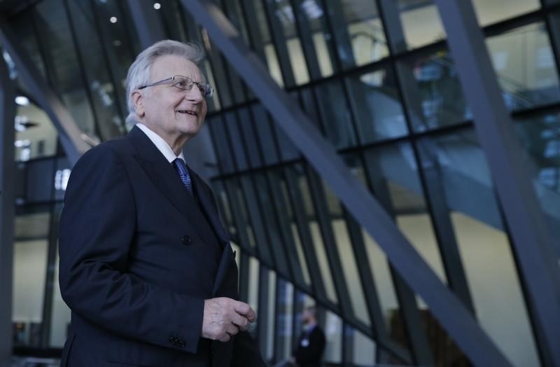 © Reuters. Former ECB president Trichet arrives for inauguration of new ECB headquarters in Frankfurt