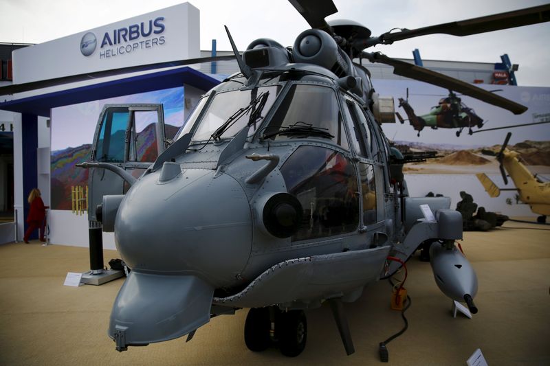 © Reuters. File photo of a multi-role military helicopter EC 725 by Airbus Helicopters at an international military fair in Kielce