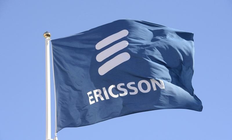 © Reuters. Ericsson's flag is seen at the company's headquarters in Stockholm