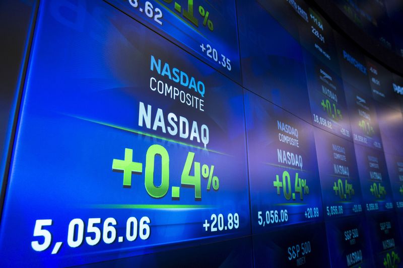 © Reuters. An electronic board shows the closing numbers for the Nasdaq Composite Index at the Nasdaq in New York