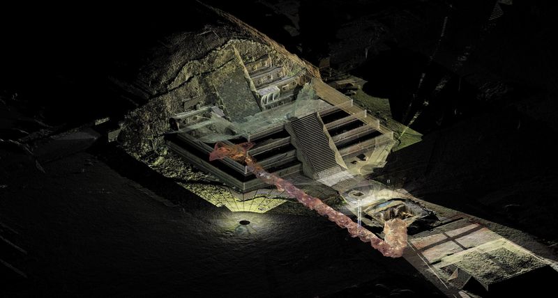 © Reuters. Handout file photo shows tunnel underneath the Quetzalcoatl temple in the ancient city of Teotihuacan