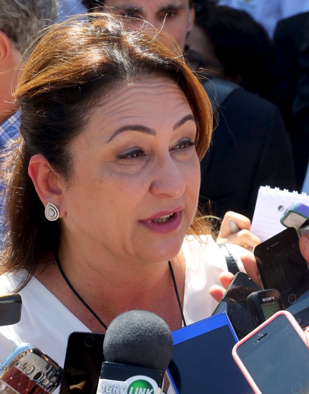 © Reuters. Ministra da Agricultura, Kátia Abreu, fala a jornalistas durante a feira Agrishow