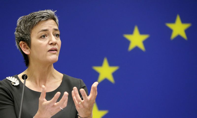 © Reuters. European Union Commissioner for Competition, Vestager, holds news conference on Google investigation in Washington
