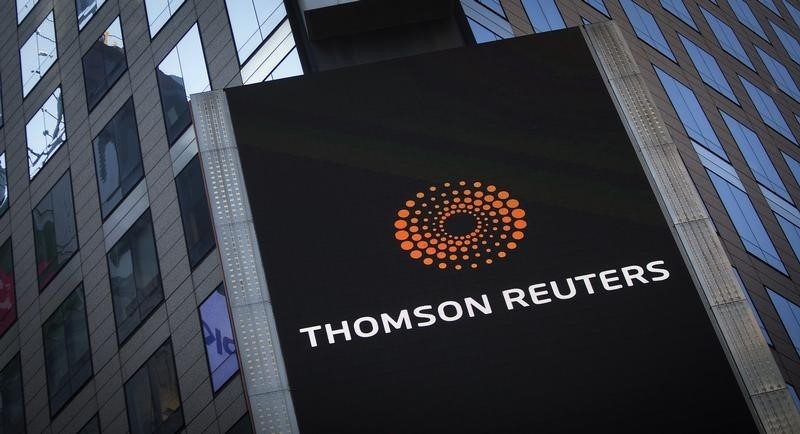 © Reuters. HAUSSE DU CA DE THOMSON REUTERS MAIS PROFIT EN BAISSE 