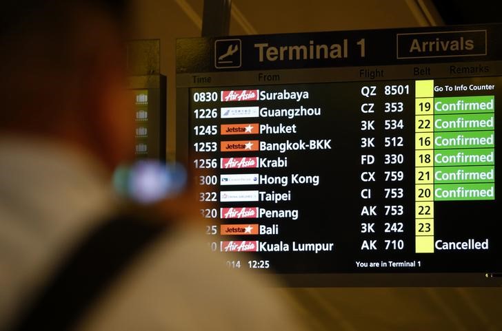 © Reuters. Painel com informação de voos em aeroporto da Indonésia