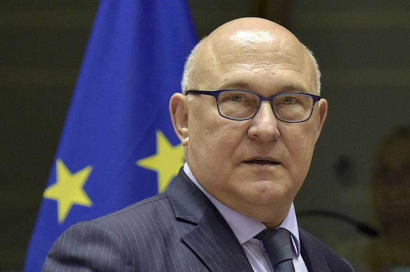 © Reuters. Sapin arrives at the committee on economic and monetary affairs in Brussels