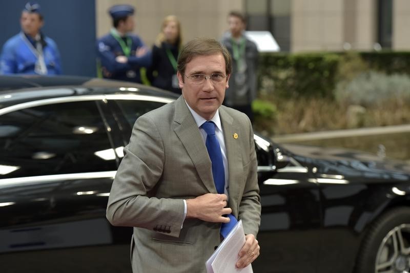 © Reuters. Portugal's PM Coelho arrives at a European Union leaders summit in Brussels