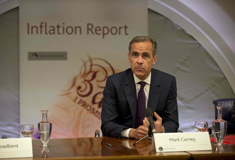 © Reuters. Bank of England Governor Mark Carney speaks during the bank's quarterly inflation report news conference at the Bank of England in London