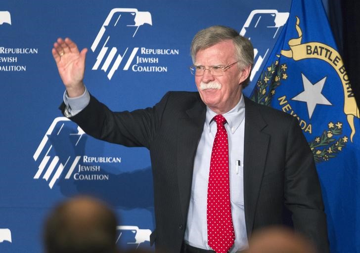 © Reuters. Bolton, former U.S. ambassador to the United Nations, leaves the stage after speaking on U.S. foreign policy during the Republican Jewish Coalition Spring Leadership Meeting at the Venetian Resort in Las Vegas