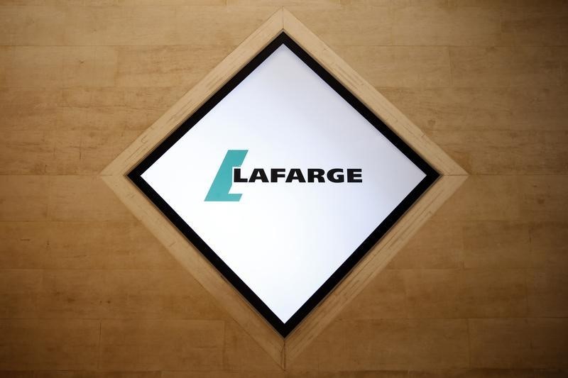 © Reuters. The company logo of Lafarge is pictured during the group's shareholders general meeting in Paris