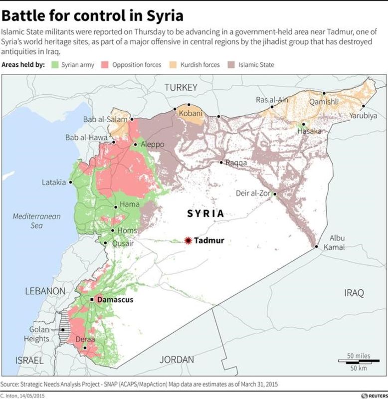 © Reuters. Siria, Isis conquista parte Palmira. In Iraq respinto attacco