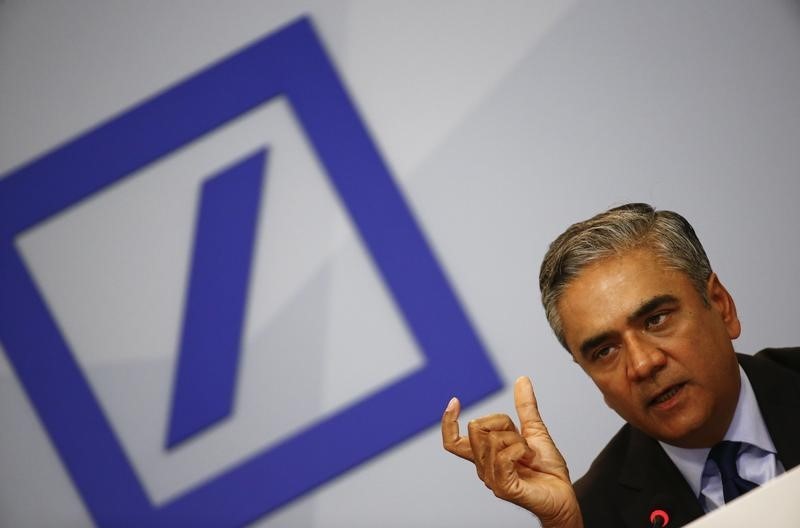 © Reuters. Jain, co-CEO of Deutsche Bank, attends a news conference in Frankfurt